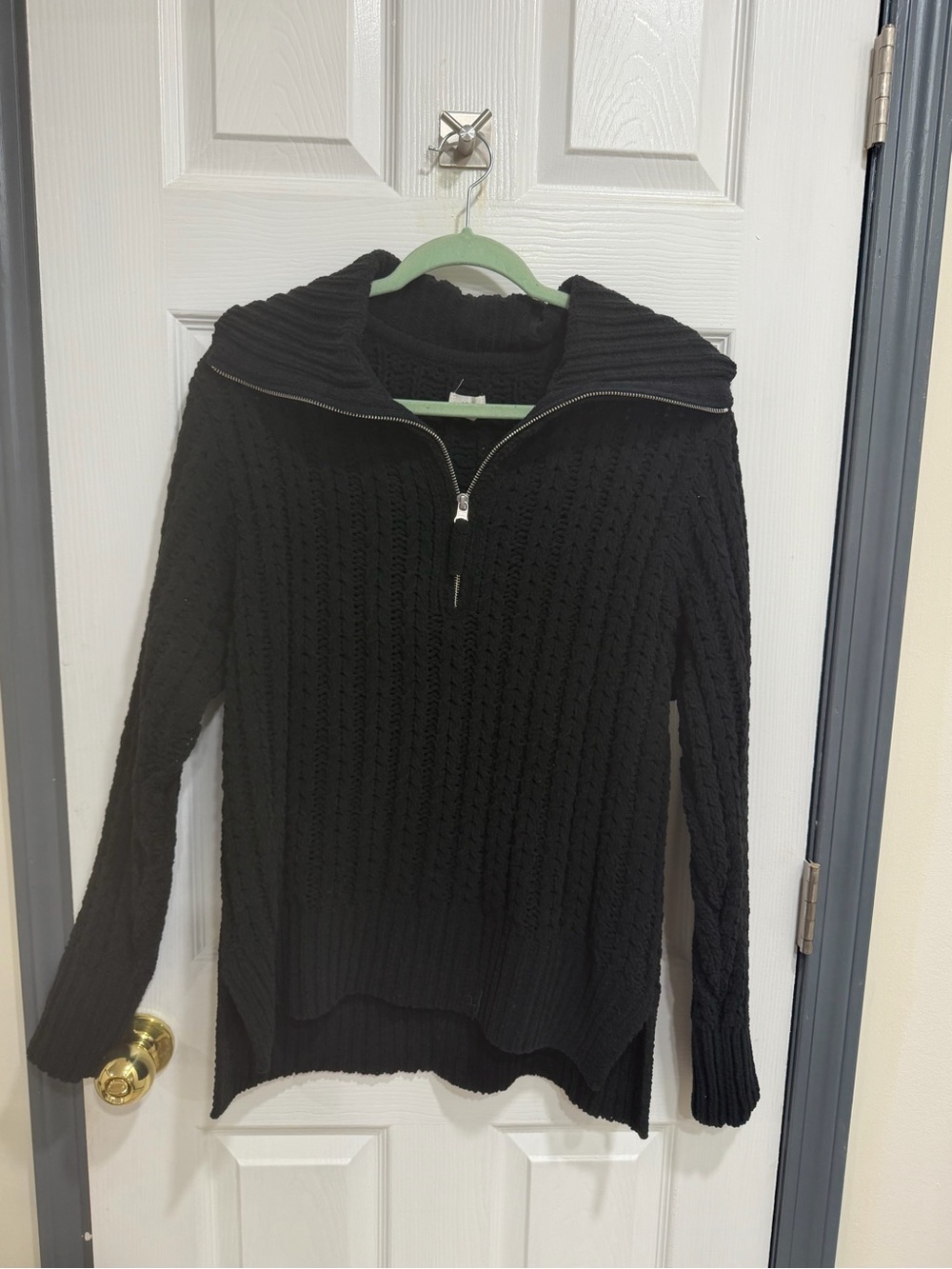 Aerie Black Half-Zip Cable Knit Women’s Sweater